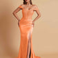 Sexy Soft Satin V-neck Off-the-shoulder Strapless Side-Slit Mermaid Bridesmaid Dresses