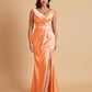 Elegant V Neck Soft Satin Side Slit Floor-Length Mermaid Bridesmaid Dresses