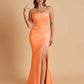 Sexy Soft Satin Mermaid Spaghetti Straps Side Slit Floor-Length Bridesmaid Dresses