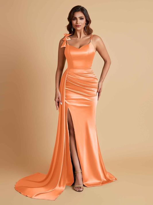 Elegant Soft Satin Mermaid Bowknot Floor-Length Mermaid Bridesmaid Dresses