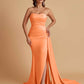Simple Soft Satin Mermaid Strapless Floor-Length Mermaid Bridesmaid Dresses