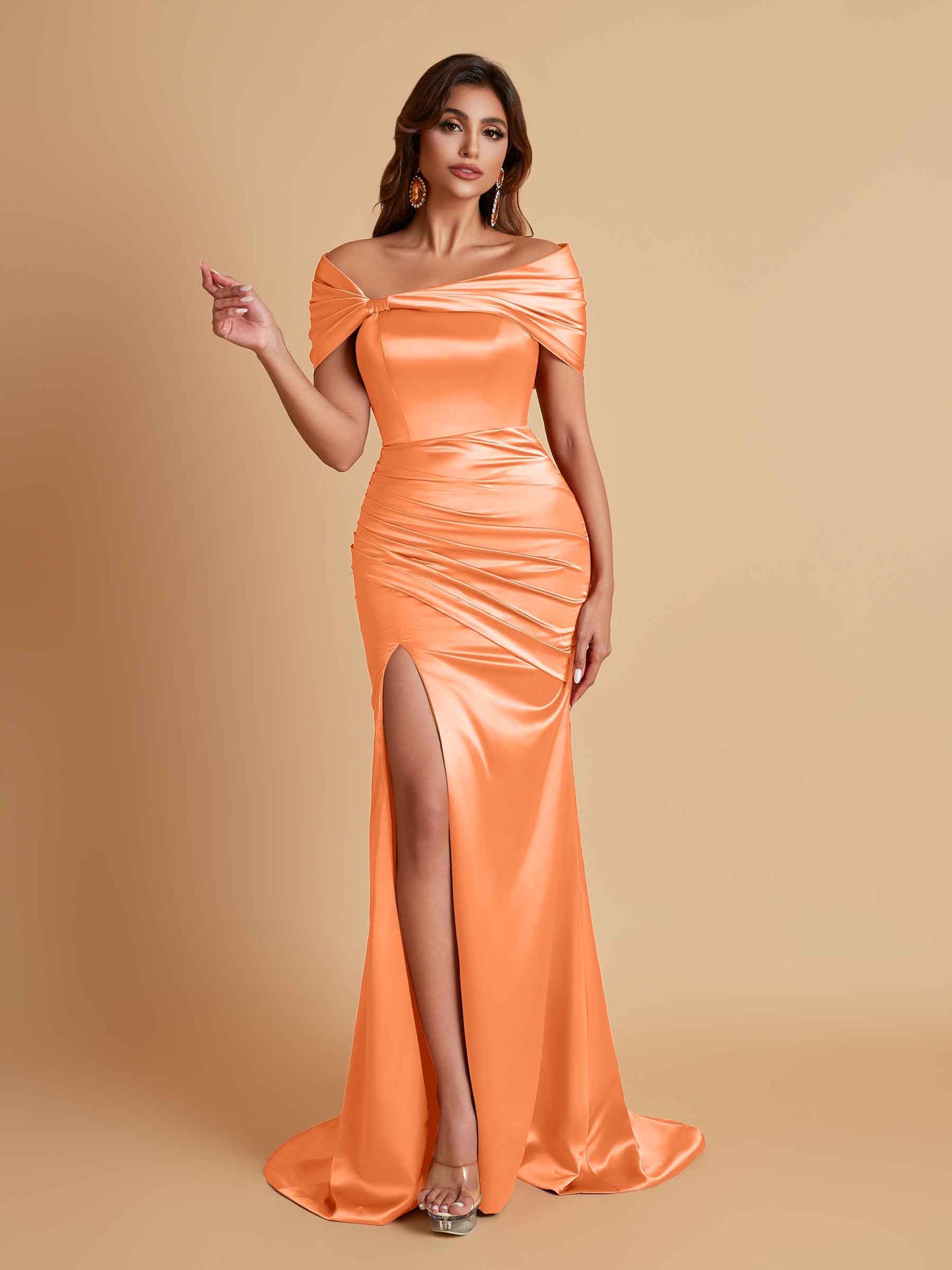 Elegant Soft Satin Off-the-shoulder Side-Slit Mermaid Bridesmaid Dresses