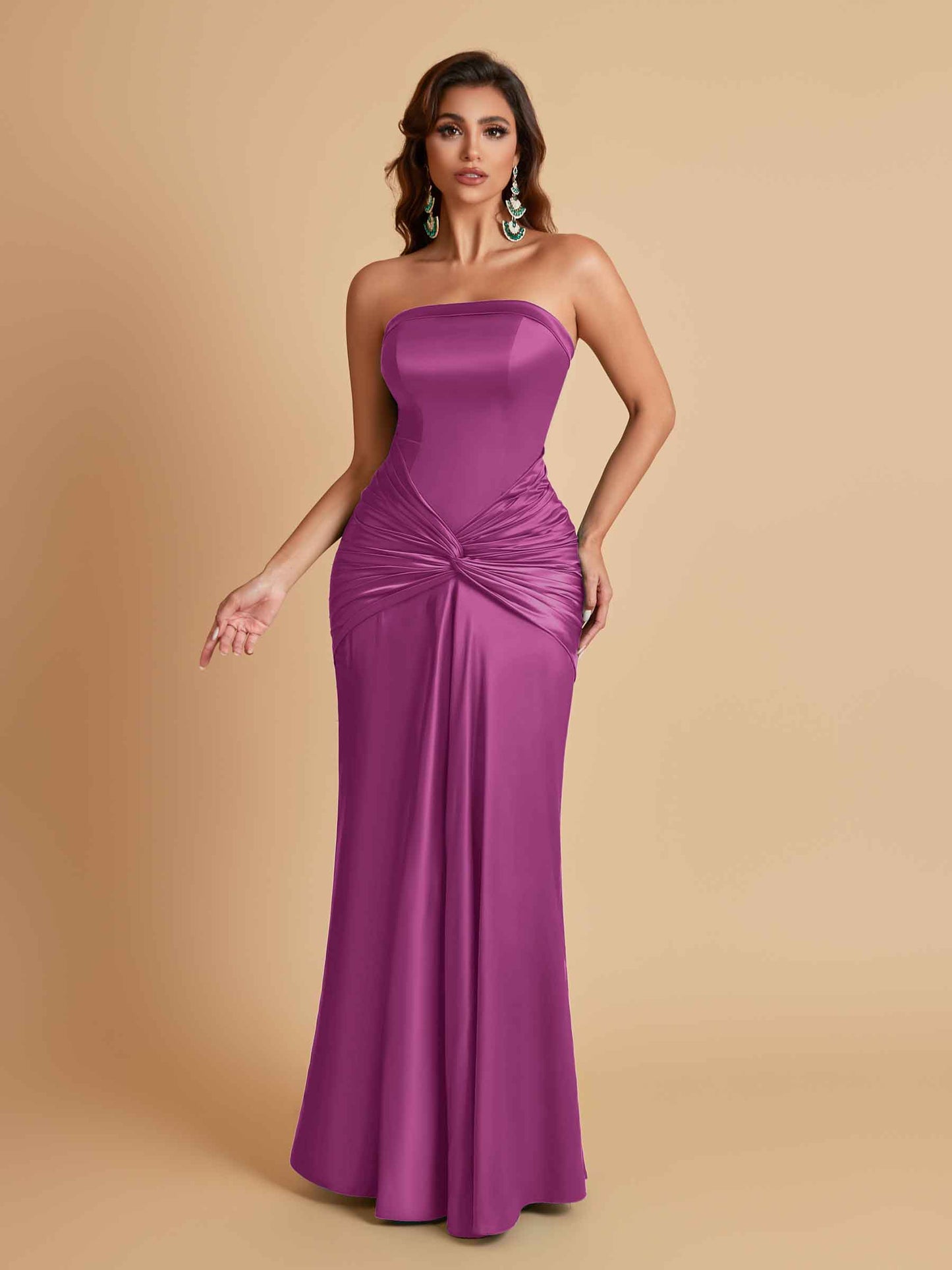 Sexy Soft Satin Mermaid Strapless Floor-Length Mermaid Bridesmaid Dresses