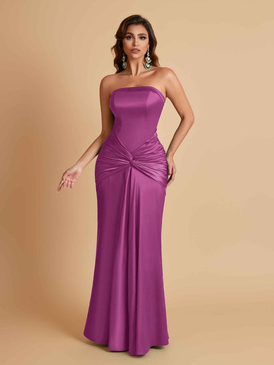 Sexy Soft Satin Mermaid Strapless Floor-Length Mermaid Bridesmaid Dresses