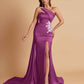 Elegant Soft Satin Sweetheart One Shoulder Side-Slit Mermaid Bridesmaid Dresses