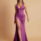 Stunning V Neck Soft Satin Side Slit Floor-Length Mermaid Bridesmaid Dresses