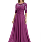 Illusion Neck Mother of the Bride Dress Half Sleeve Lace Applique Gowns Chiffon