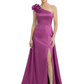 One Shoulder Mother of the Bride Dress with 3D Floral Detail Formal Dress A-Line Gowns with Slit