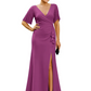 Elegant Evening Gown Trending V-Neck & Ruffle Detail Mother of Bride Outfits Slit