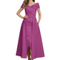 Formal Floor-Length Mother of the Bride Gown Satin Maxi Dress with Slit Off Shoulder