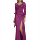 Elegant Evening Gowns Slit Trending Styles Satin Slit Formal Dress Cowl Neckline Gown Tie