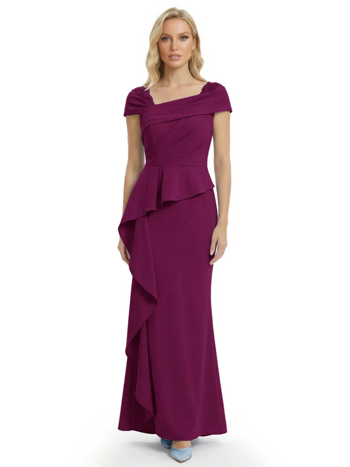 A-Line Satin Cap Sleeves Mother of the Brides Dresses Floor Length For Wedding