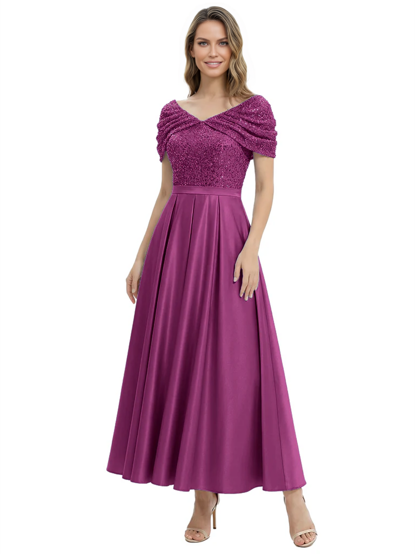Luxury Formal Dress Sparkling Sequin Top Mother of Bride Dress Silk Satin A-Line Gowns