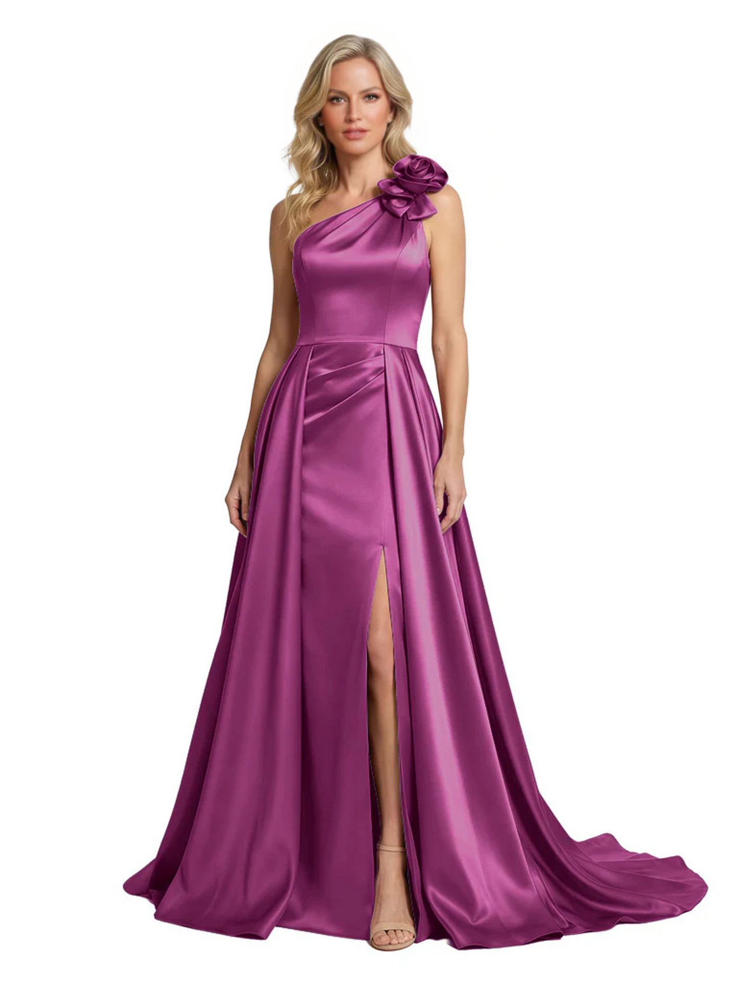One Shoulder Sleeveless Mother of the Brides Dresses Floor Length Slit With Train