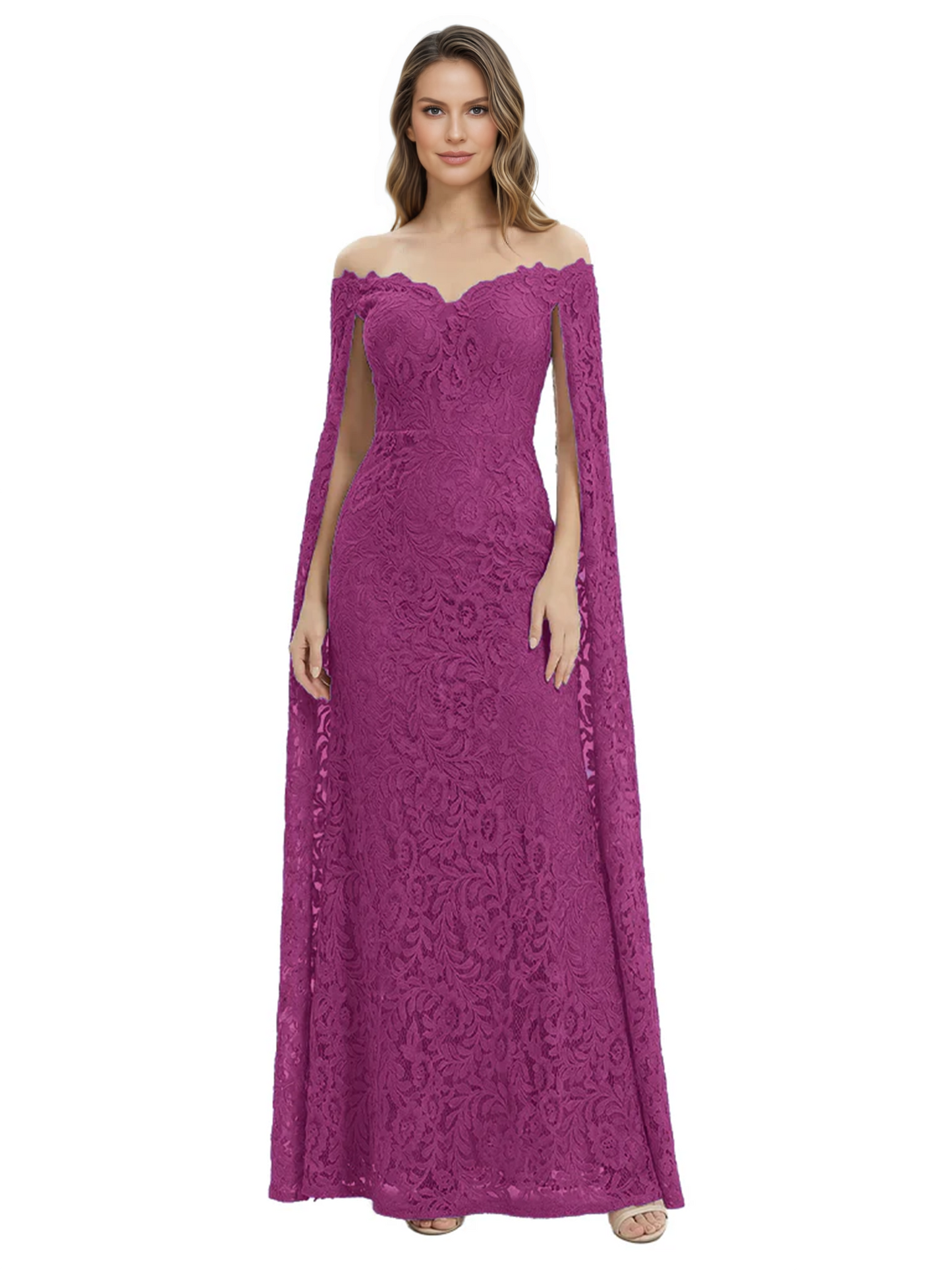 Elegant Mother of the Groom Gown Floral Lace Embroidered Formal Dress with Cape