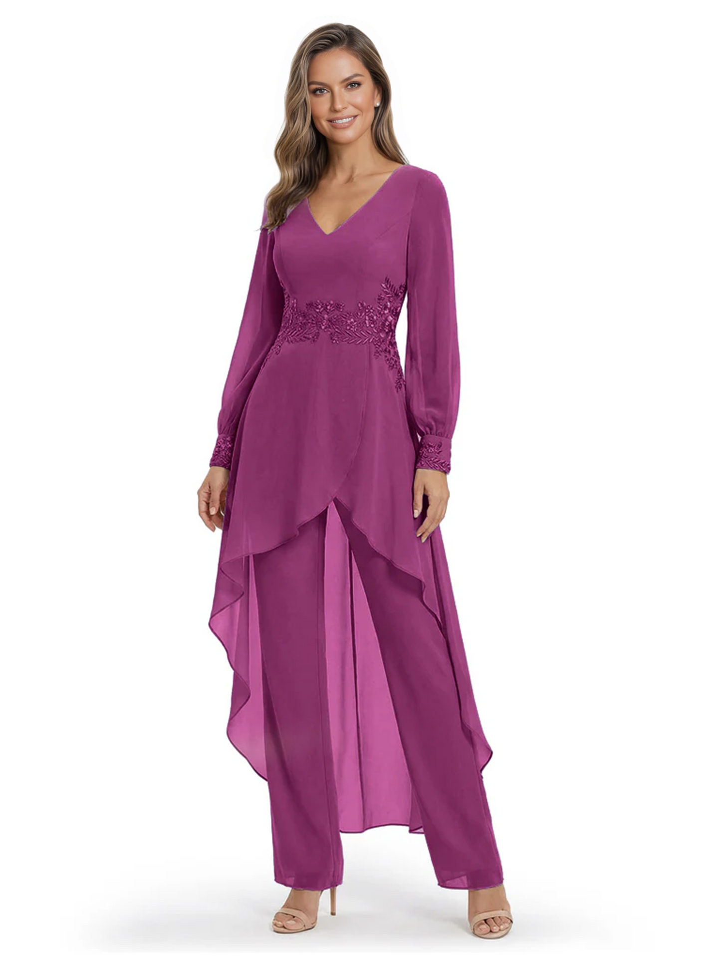 Luxury Black Formal Trousers Set High-Low Chiffon Top with Sparkling Beaded Detail