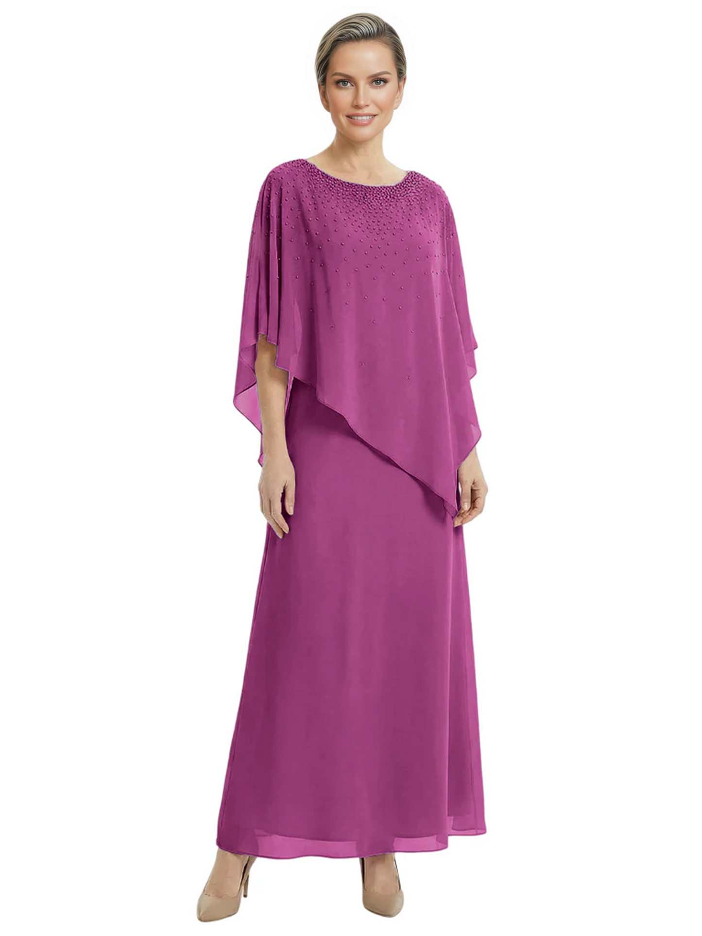 Elegant Mother of Bride Dresses Evening Gowns Trending 2026 Styles with Asymmetric Cape