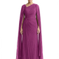 Elegant Asymmetric Neck Long A-Line Chiffon Mother of the Brides Dresses Mom Outfit with Cape