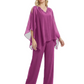 V-Neck Chiffon Mother of the Brides Dresses Plus Size Jacket Suits Wedding