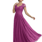 Long A-line Chiffon Short Sleeves Mother of the Brides Dresses Lace Wedding