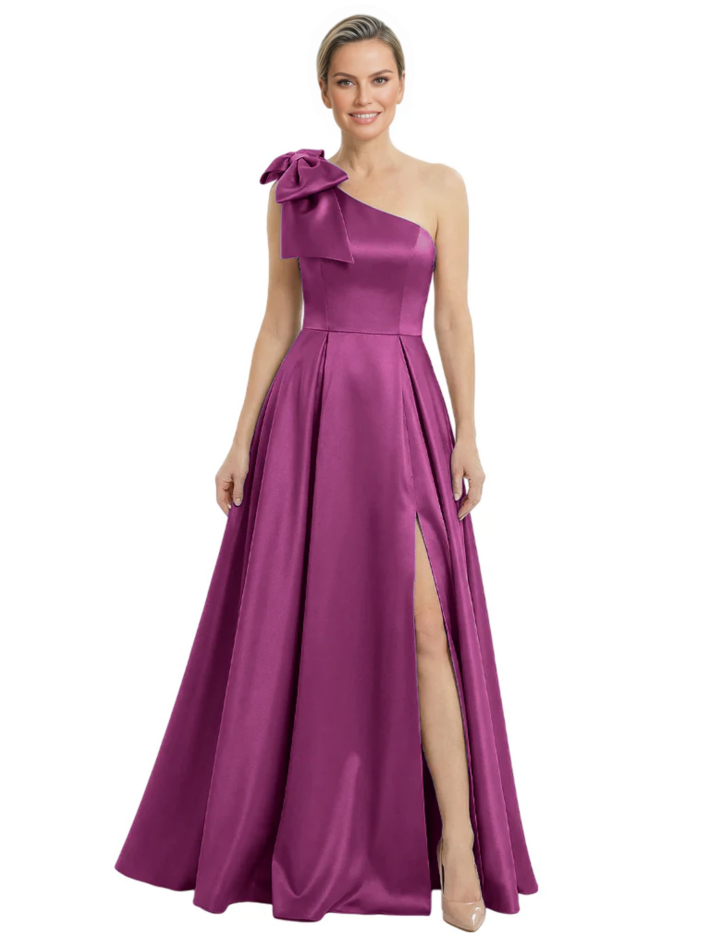 Luxury Bow Black Formal Dress One-Shoulder A-Line Gowns with Sexy Side Slit 2026