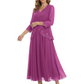 3/4 Sleeve Chiffon Mother of the Brides Dresses V-Neck Wedding Party Gowns