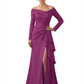 Elegant Mother of the Groom Dress Cascading Ruffle Satin Gown with High Slit Long Sleeves