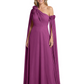 One Shoulder Mother of the Bride Dress Asymmetrical Cape Sleeve Gown with Floral