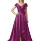 Off Shoulder Mother of the Bride Dress High-Low Satin Gown with Portrait Neckline