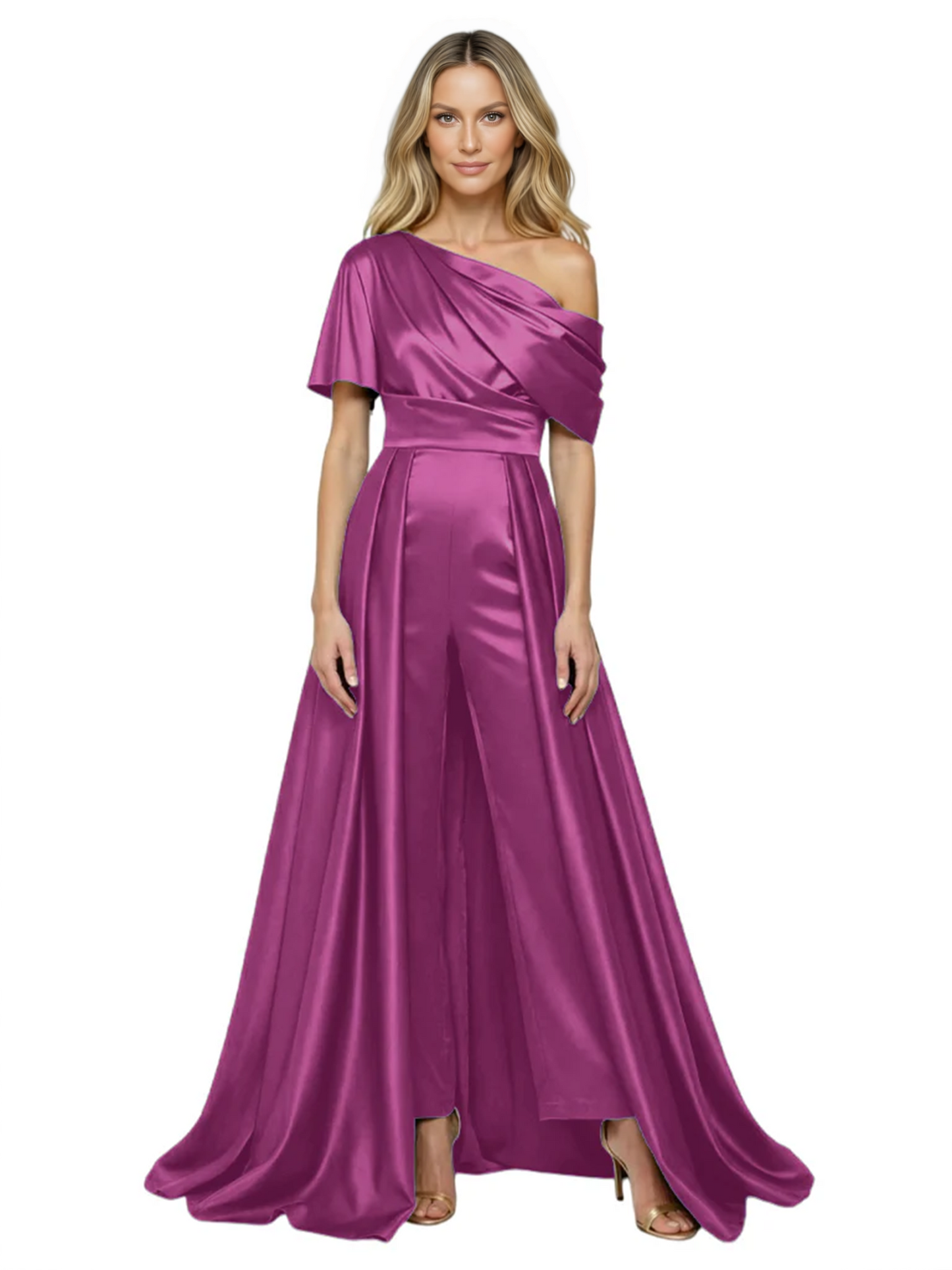 One Shoulder Mother of Bride jumpsuits Formal Gowns Floor Length Detachable Train