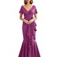 Satin Mother of the Bride Dress with Cascading Ruffles and Mermaid Tail V-Neck