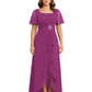 Formal High-Low Mother of the Bride Gown Sleeved Chiffon Maxi Dress Ruched Waist