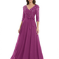 Chiffon Mother of the Bride Dress with Sequin V-Neck and Elegant Bow Sash