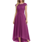 Elegant Evening Gown Trending 2026 Styles with Cap Sleeves High-Low Skirt