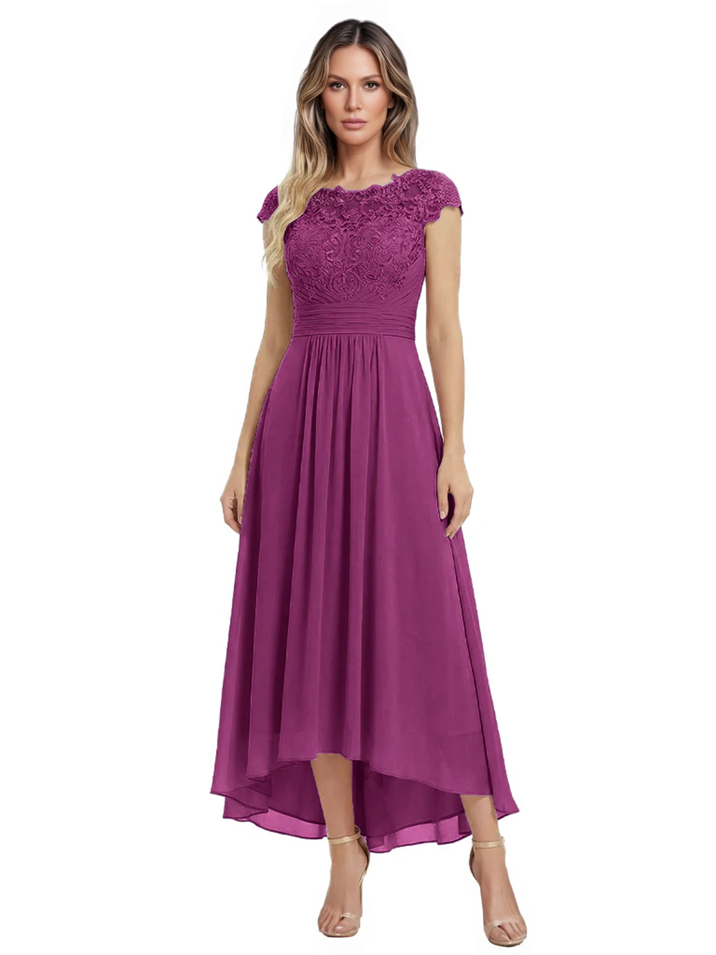 Elegant Evening Gown Trending 2026 Styles with Cap Sleeves High-Low Skirt