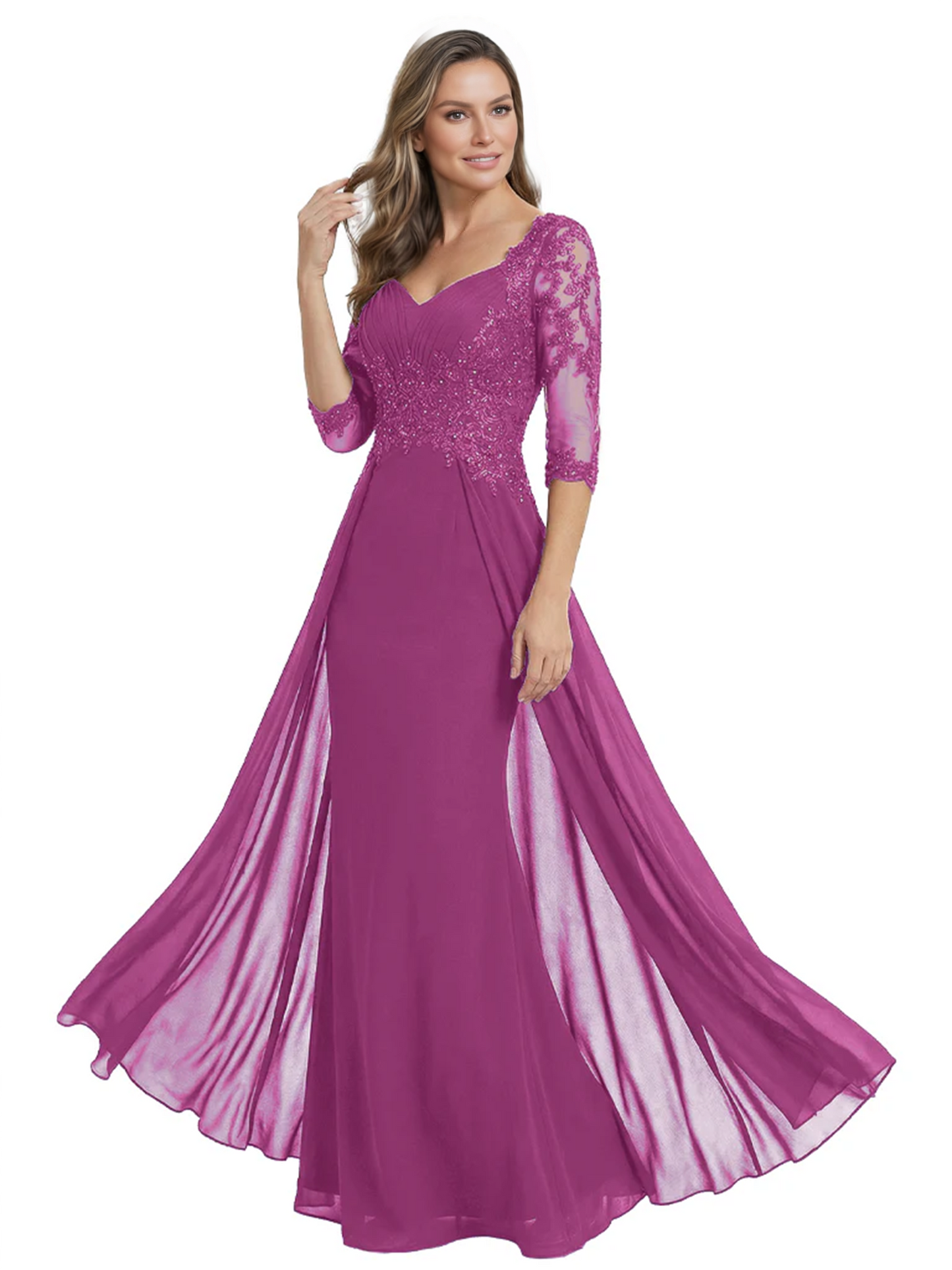 Luxury Burgundy Formal Dress Embroidered Lace Bodice Flowy Chiffon Gown 2026
