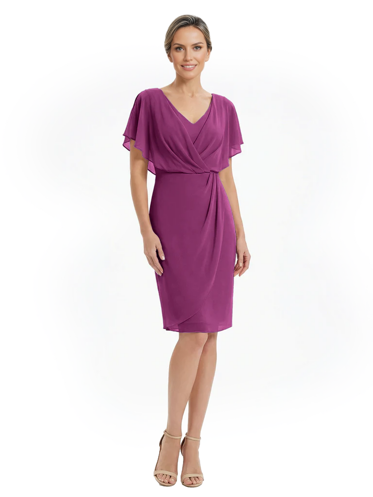 Chic Knee-Length Mother of Bride Formal Dress Slimming Chiffon Styles for Wedding Guest