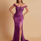 Sexy Soft Satin V-neck Off-the-shoulder Strapless Side-Slit Mermaid Bridesmaid Dresses