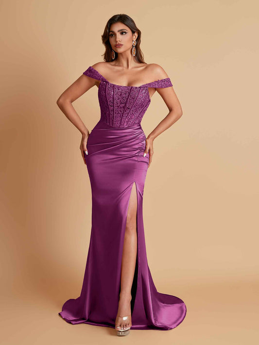 Sexy Soft Satin V-neck Off-the-shoulder Strapless Side-Slit Mermaid Bridesmaid Dresses
