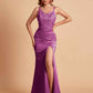 Sexy Satin V-neck Side Slit Mermaid Floor Length Bridesmaid Dresses