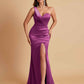 Gorgeous One Shoulder Soft Satin Side Slit Floor-Length Mermaid Bridesmaid Dresses