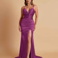 Sexy Soft Satin V-neck Spaghetti Strap Side-Slit Mermaid Bridesmaid Dresses