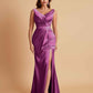 Elegant V Neck Soft Satin Side Slit Floor-Length Mermaid Bridesmaid Dresses