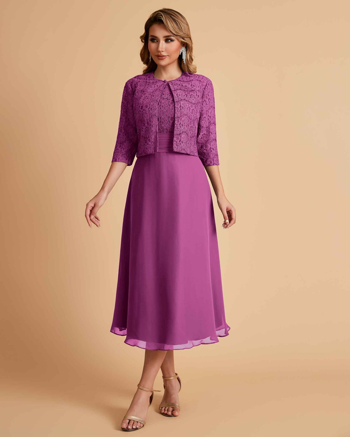 Elegant A-line Bateau Sleeveless Tea Length Mother of the Brides Dresses Online