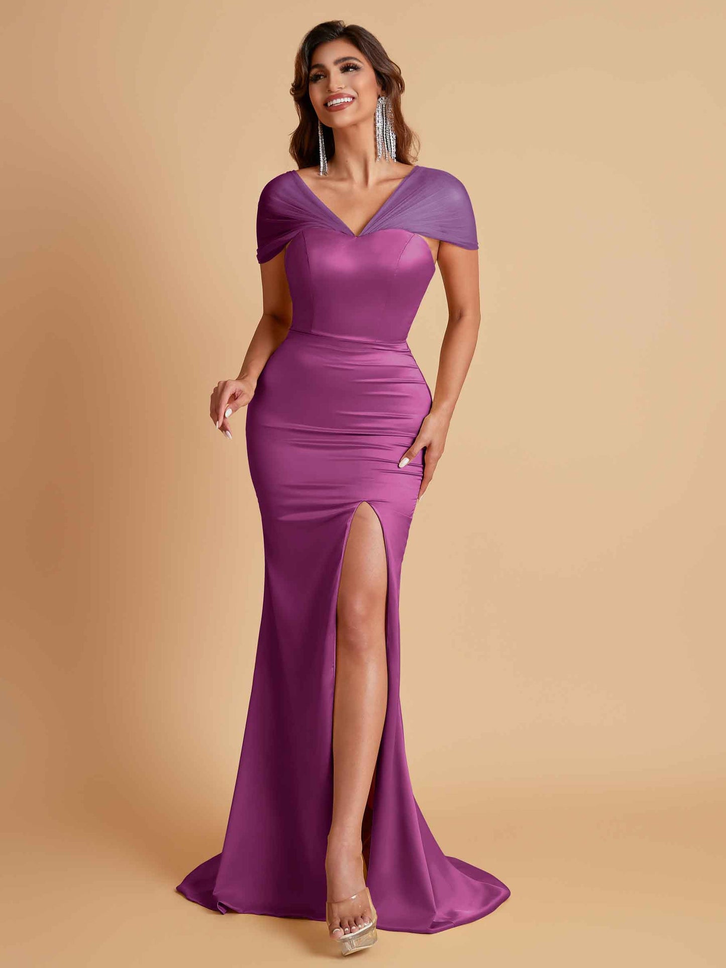 Sexy Soft Satin Mermaid V-neck Floor-Length Mermaid Bridesmaid Dresses