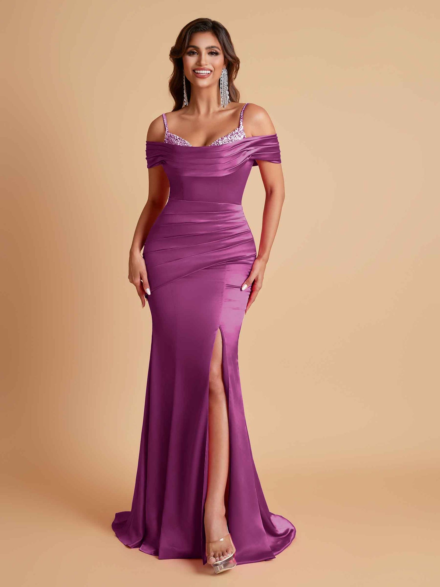 Elegant Soft Satin Mermaid Spaghetti Straps Floor-Length Mermaid Bridesmaid Dresses