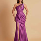 Sexy One Shoulder Soft Satin Side Slit Floor-Length Mermaid Bridesmaid Dresses