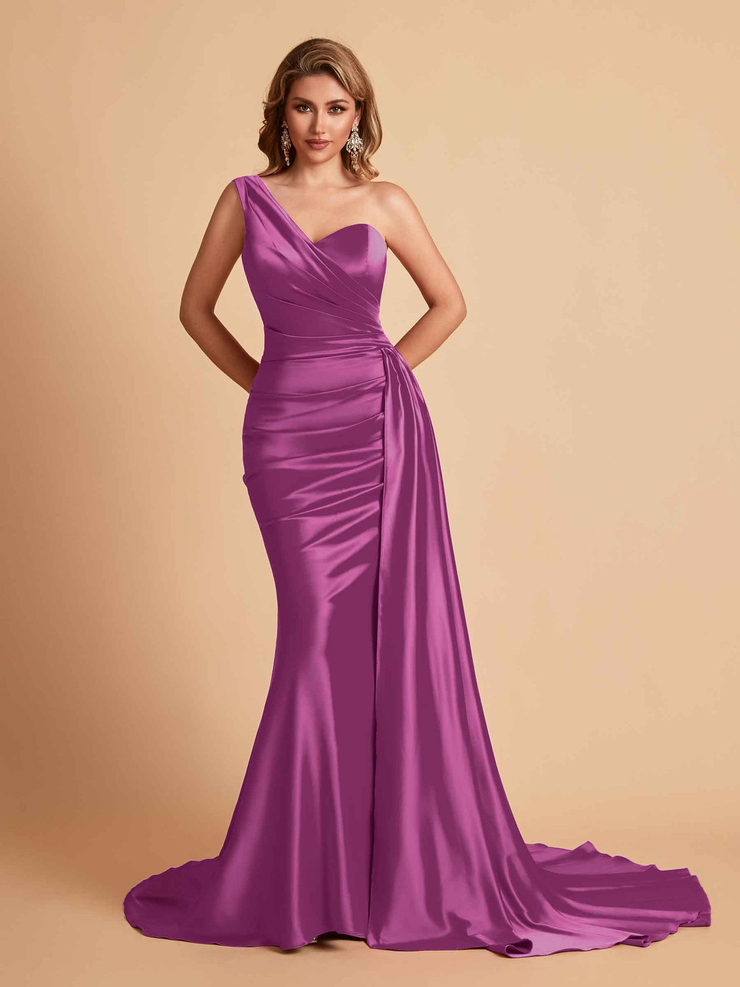 Sexy Satin Mermaid One Shoulder Maxi Long Bridesmaid Dresses Online