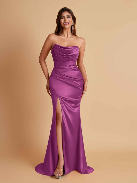 Sexy Soft Satin Mermaid Side Slit Floor-Length Mermaid Bridesmaid Dresses