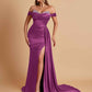 Gorgeous Soft Satin V-neck Off-the-Shoulder Side-Slit Mermaid Bridesmaid Dresses